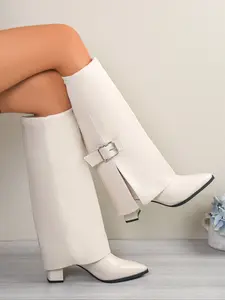 Women's High-Tube Turn-Over Shark Boots Shoes, Fashionable & Versatile Design, Perfect for Casual Wear, Stylish Footwear for Daily Use, Casual Outdoor Boot