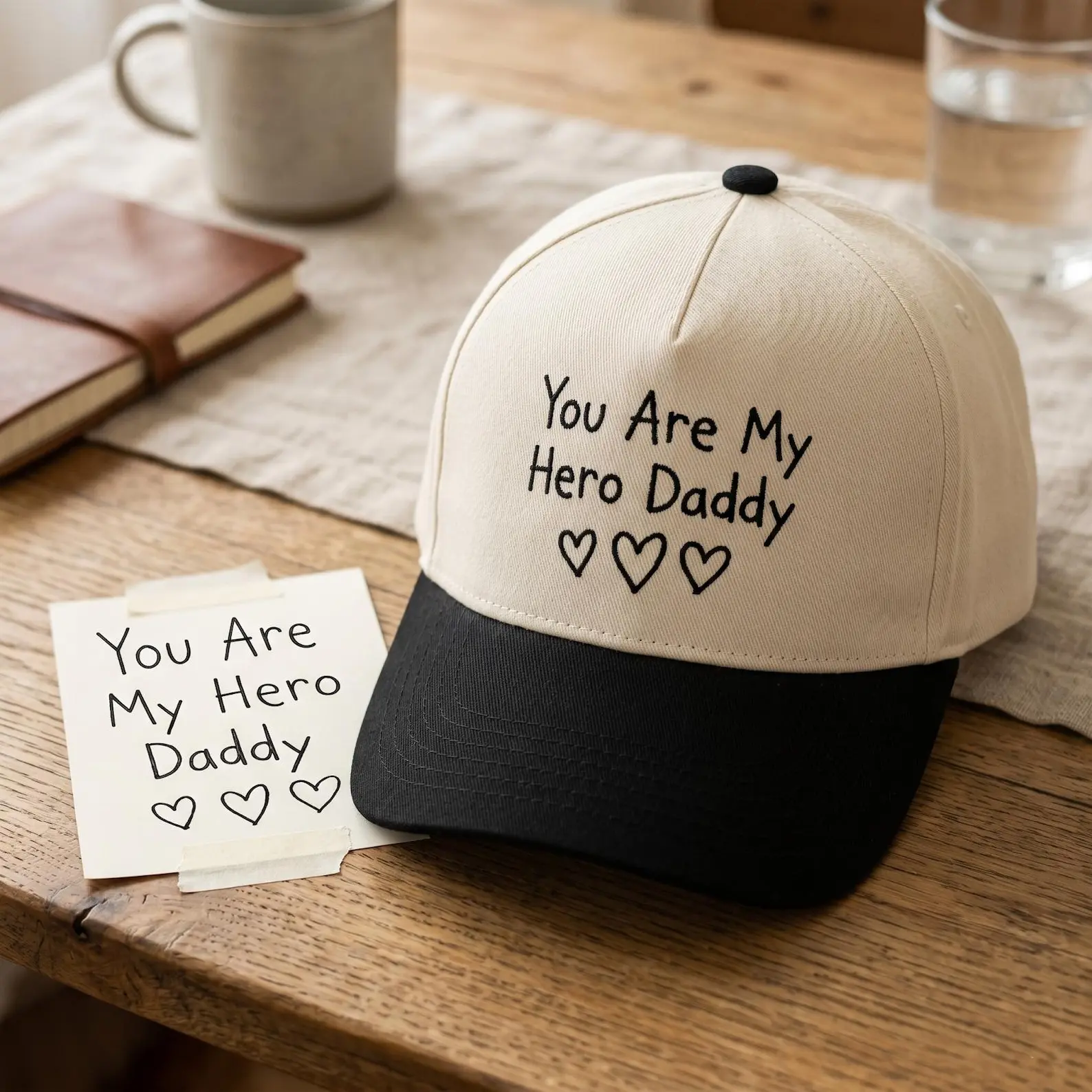 Personalized Kids Embroidered Two-Tone Hat | Custom Child Artwork Baseball Cap | Gift for Dad Mom