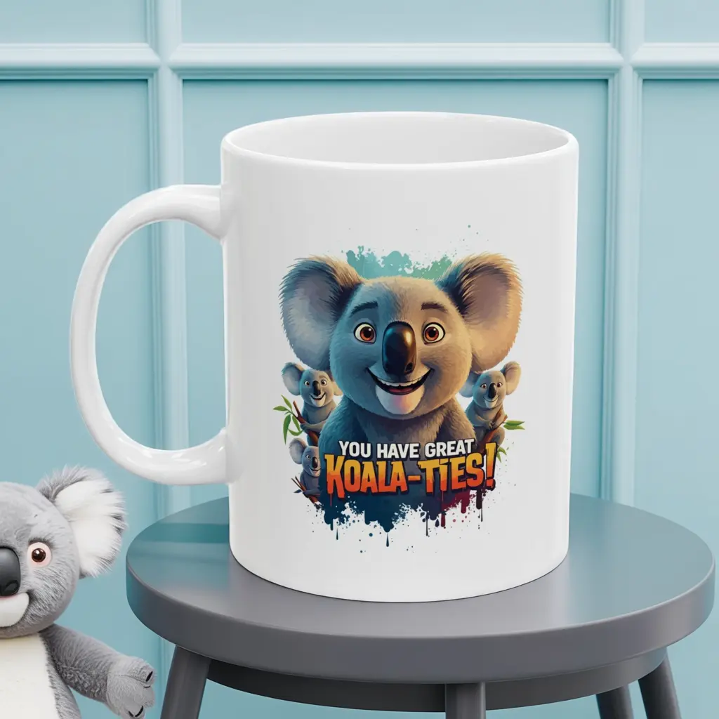 You Have Great Koala-ties! Mug – Cute Animal Pun Coffee Cup for Koala Lovers, Funny Koala Gift for Teachers & Friends – Holiday Stocking Stuffer, Cozy Morning Pun Mug