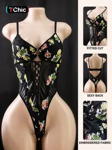 Women's Sexy Embroidered Milk Silk Bodysuit, Low Cut Slim Fit Sleeveless Backless Top, Elegant Retro Style for All Seasons, Perfect Valentine's Day Gift