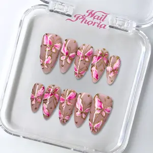 NailPhoria ENAMEL FLUTTER - Handmade Press-On Nails | Reusable, Salon-Quality, Long-Lasting, Glossy Design