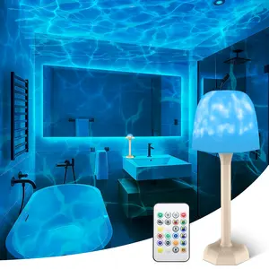 Waterproof Shower Lamp for Inside Shower, Rechargeable Bathroom Lamp with Remote & Touch Control, Cordless Shower Light with 16 Color Changeable, LED Ocean Wave Projector Light for Bathroom/Bathtub