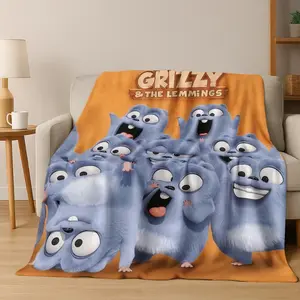 Grizzy And The Lemmings Cartoon Blanket Ultra Soft Flannel Cozy Warm Bedroom Couch Sofa Home Picnic Throw Cover Decor Decorative Throw Perfect Birthday Gift Christmas Gift for Kids Adults Viral Trending Funny Bear Aesthetic Style