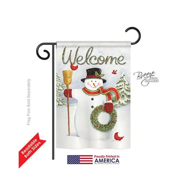 Breeze Decor 64100 Christmas Snowman Wreath 2-Sided Print Garden Flag - 13X18.5" in.