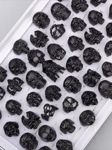 10 black skull ring set, men's punk 3D engraved rings, stainless steel dark style jewelry, the first choice for party wear and gift giving
