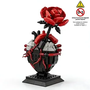 Cyberpunk Heart Rose DIY Building Model Kit, Boxed Collectible Desktop Ornament, Holiday Gift, Toy Collection Item