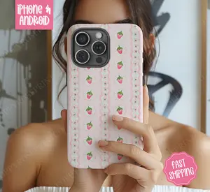Coquette Strawberry Phone Case, Pink Phone Case Mag Safe Compatible, Magnetic Tough Cases
