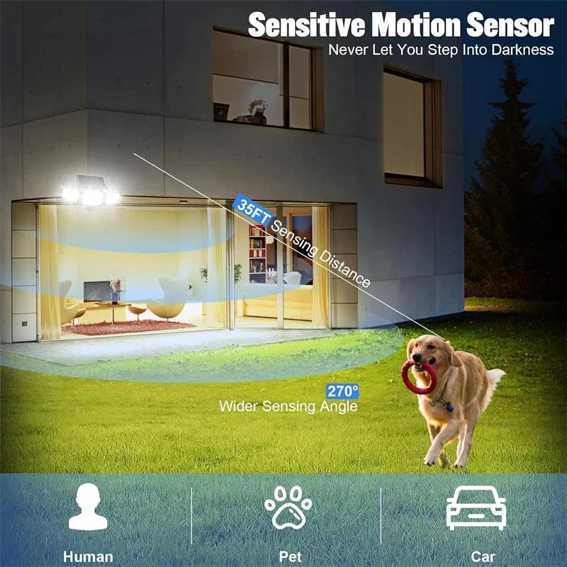 Solar Outdoor Lights 210 LED Security Lights with Remote Control 3 Heads Motion Sensor Lights270° Wide Angle Flood Wall Lights
