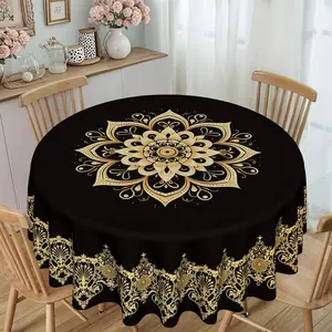 Vintage Court Style Gold Pattern Round Tablecloth, Kitchen Dining Decor, Furniture Protector, Party Decoration, Holiday Gift, Hotel Restaurant Home Use