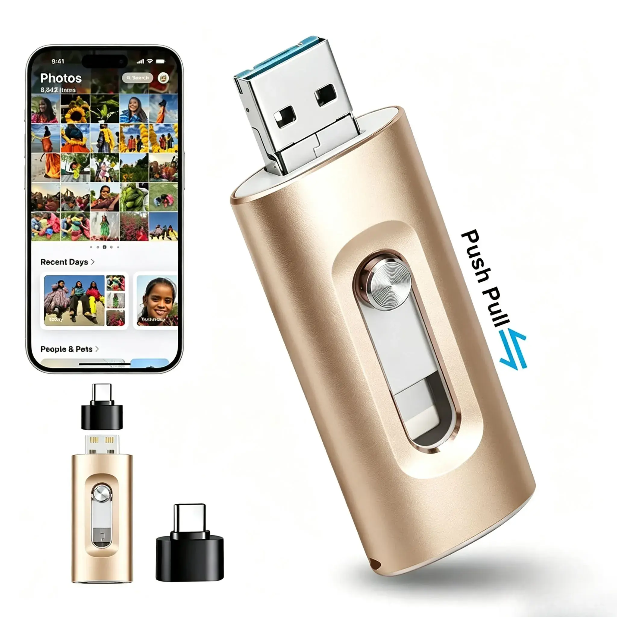 4 in 1 Flash Drive USB Type C Memory Stick, High Speed USB 3.0 Memory Storage, Plug and Play, No Application Required, OTG Flash Pen Drive with Free Type-C Adapter for iPhones/Android/PC and More Devices