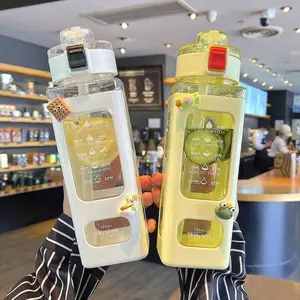 1pc Large Capacity 700/900ML Outdoor Sports Reusable Water Bottle with Straw, Square Design for Home Office & Travel, Portable BPA Free Plastic