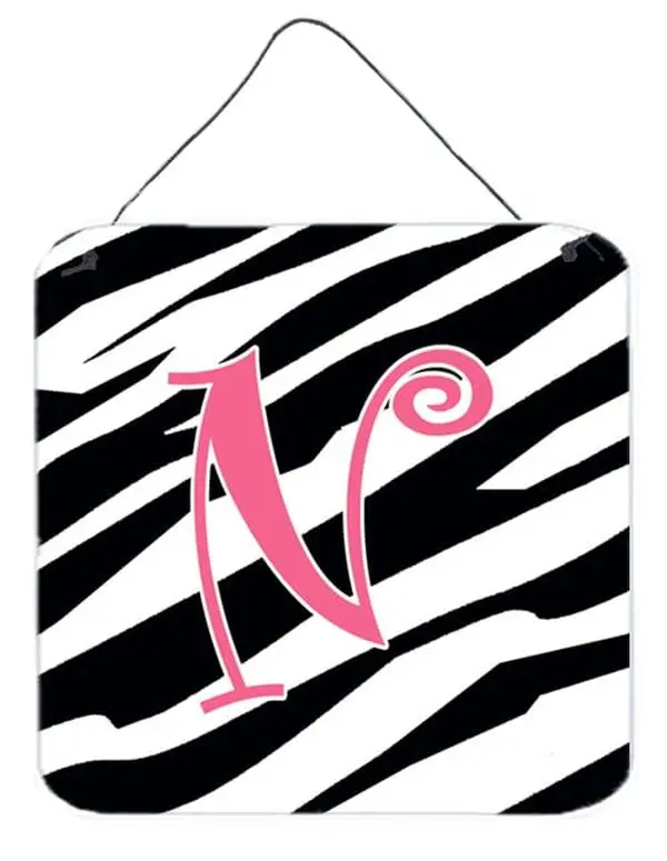 Letter N Initial Zebra Stripe And Pink Aluminium Metal Wall Or Door Hanging Prints
