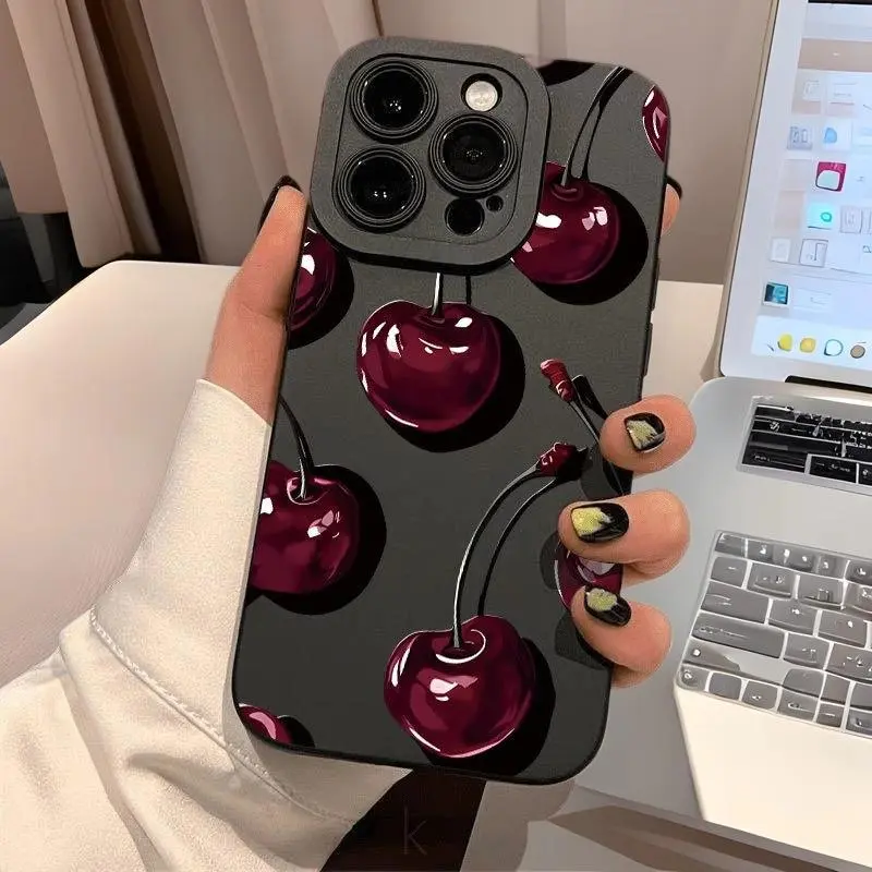 Charming Cherry Anti-Drop Mirror Phone Case for iPhone 17 16 15 14 13 12 11 Air Pro Max Plus X XS Samsung S25 24 22 23 Durable Protection Cover Stylish Design for Couples Singles