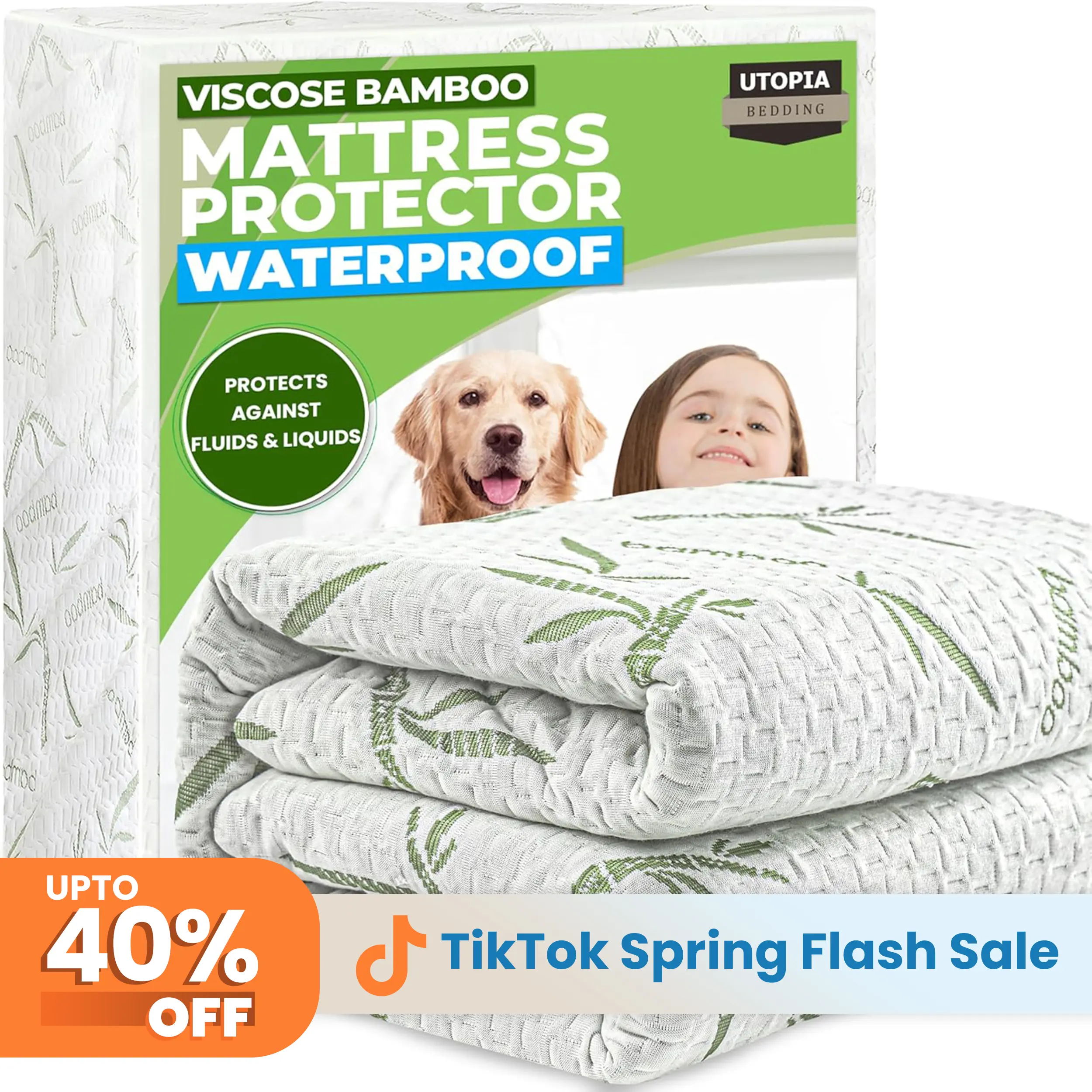 Utopia Bedding Waterproof Fitted Mattress Protector - Premium 200 GSM Bamboo Viscose Cooling Cover, Soft, Breathable, Fitted Style with Deep Stretchable Pockets, Fitted Mattress Pad