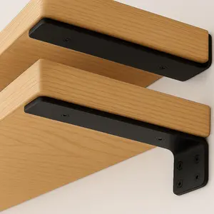 Floating Shelf Bracket 6 Inch of 4 Pack Heavy Duty Shelf Brackets Black Coated Metal L Bracket Wall Shelf Support DIY Brackets with 1/5 Inch Thick and 160 LBS Load Capacity