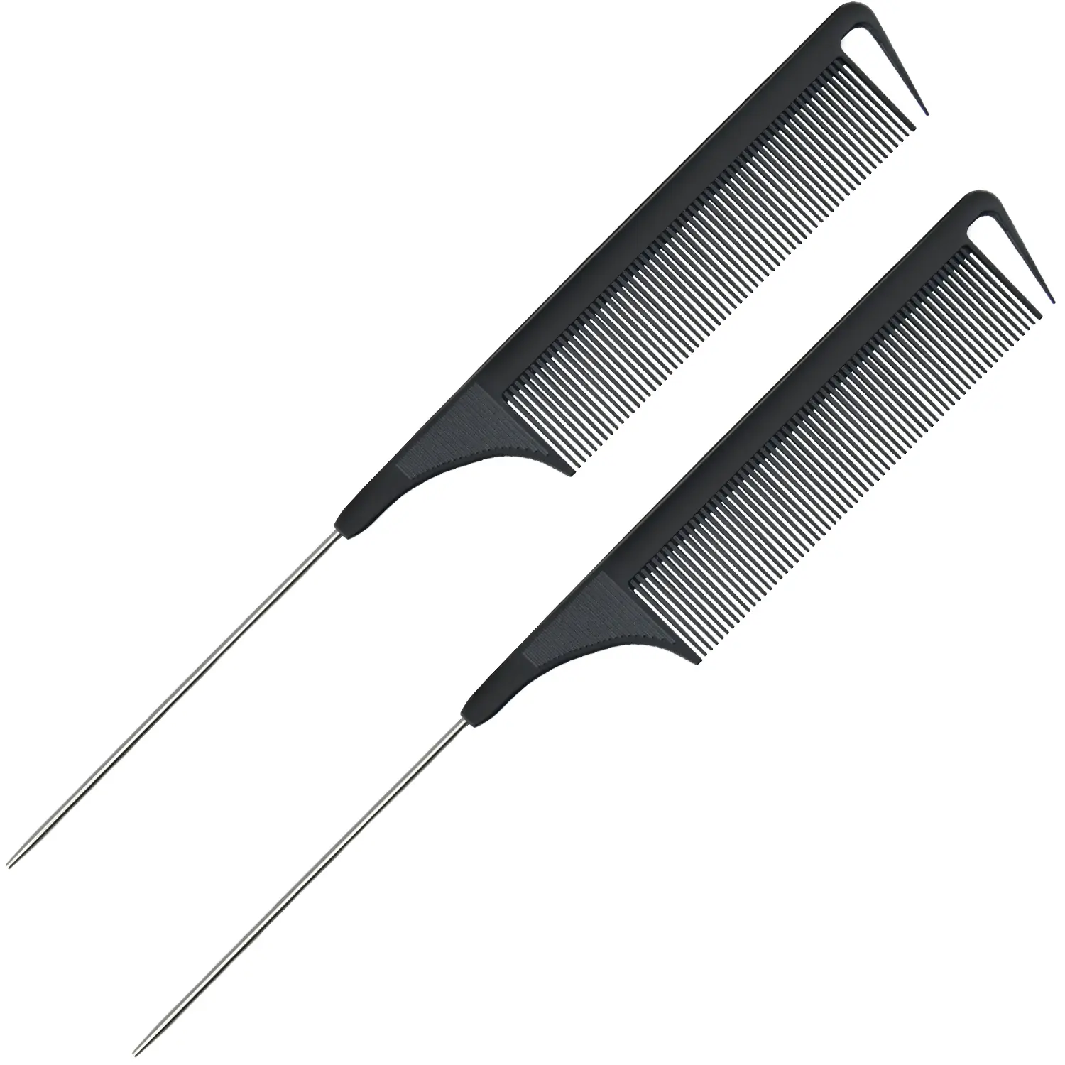 Vlasy Professional Dual Comb Set - 2-Pack Black Pink Carbon Fiber & Stainless Steel Tail Combs, Anti-Static, Heat-Resistant, Lightweight, for All Hair Types Daily Care