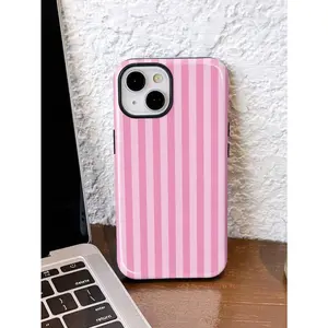 Minimalist Pink And Green Vertical Striped Pattern Fashion Phone Cases 1pc Minimalist Artistic Colorful Striped Pattern Glossy 2-In-1 Film Hard Phone Case Compatible With Samsung/Compatible With IPhone 11/12/13/14/15/16/17 Pro Max Spring Gift Birthday Par