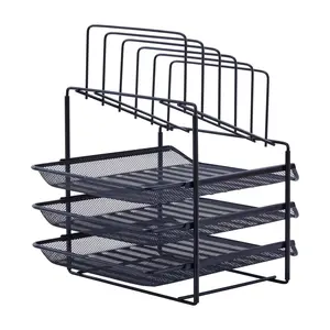 5 Upright Sections, Black,Mesh Desk Organizer with 3 Sliding Letter Tray