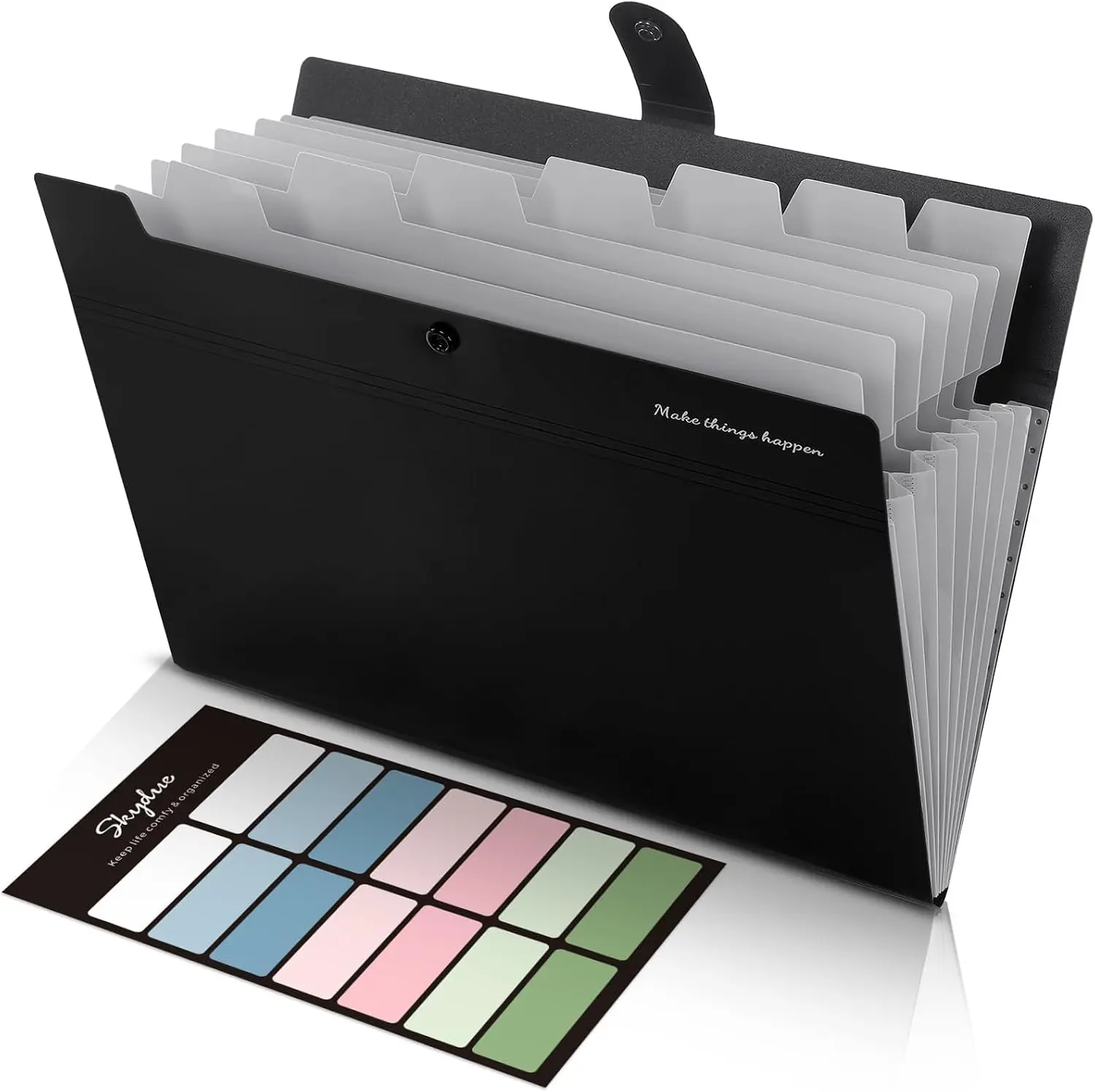 8 Pockets Expanding File Folders, Accordion Folders, Portable Paper Bill Receipt Organizer, Letter Size, Home College School Office Supplies, Black