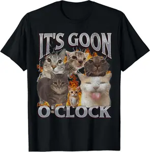 Gooning O'clock Funny Cat Meme Bootleg Graphic T-Shirt, Adult Graphic Pure Cotton Shirt, Gift T-shirt Fabric Menswear casual cotton streetwear Plus Size