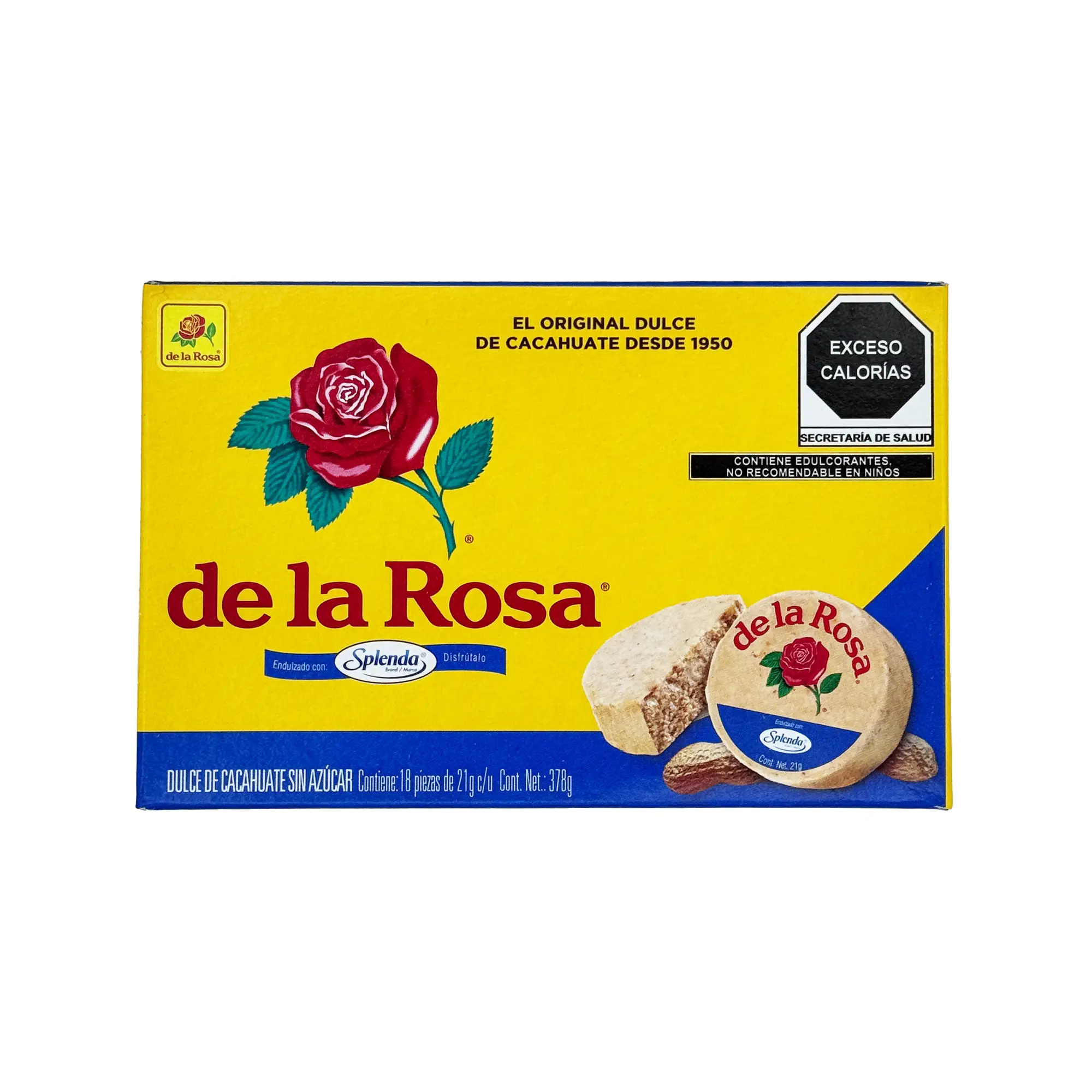 Mazapan Sugar-Free 18 Pack, Made with Splenda and Peanuts by De La Rosa Mexican Candy Dulces Mexicanos Sweet Bonbon Traditional Snack