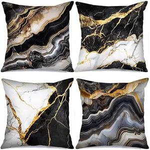 Marble Pattern Cushion Cover, 4 Counts/set Square Throw Pillow Cover, Fashion Pillowcase for Home Living Room Bedroom Decor, Bedroom Decorative Accessories