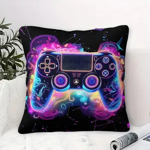 Cyberpunk-Themed Throw Pillow with Inner Cushion, 45cm Square, Zipper Closure, Game Controller Print Throw Pillow,Soft Comfortable Decor for Bedroom & Sofa,Esports Enthusiasts Soft Furnishings, Decoration