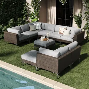 LayinSun 10-Piece Wicker Patio Furniture Set, Deep Seating Outdoor Modular Sectional Sofa Conversation Set with Thick Cushions for Lawn, Garden, Multiple Packages