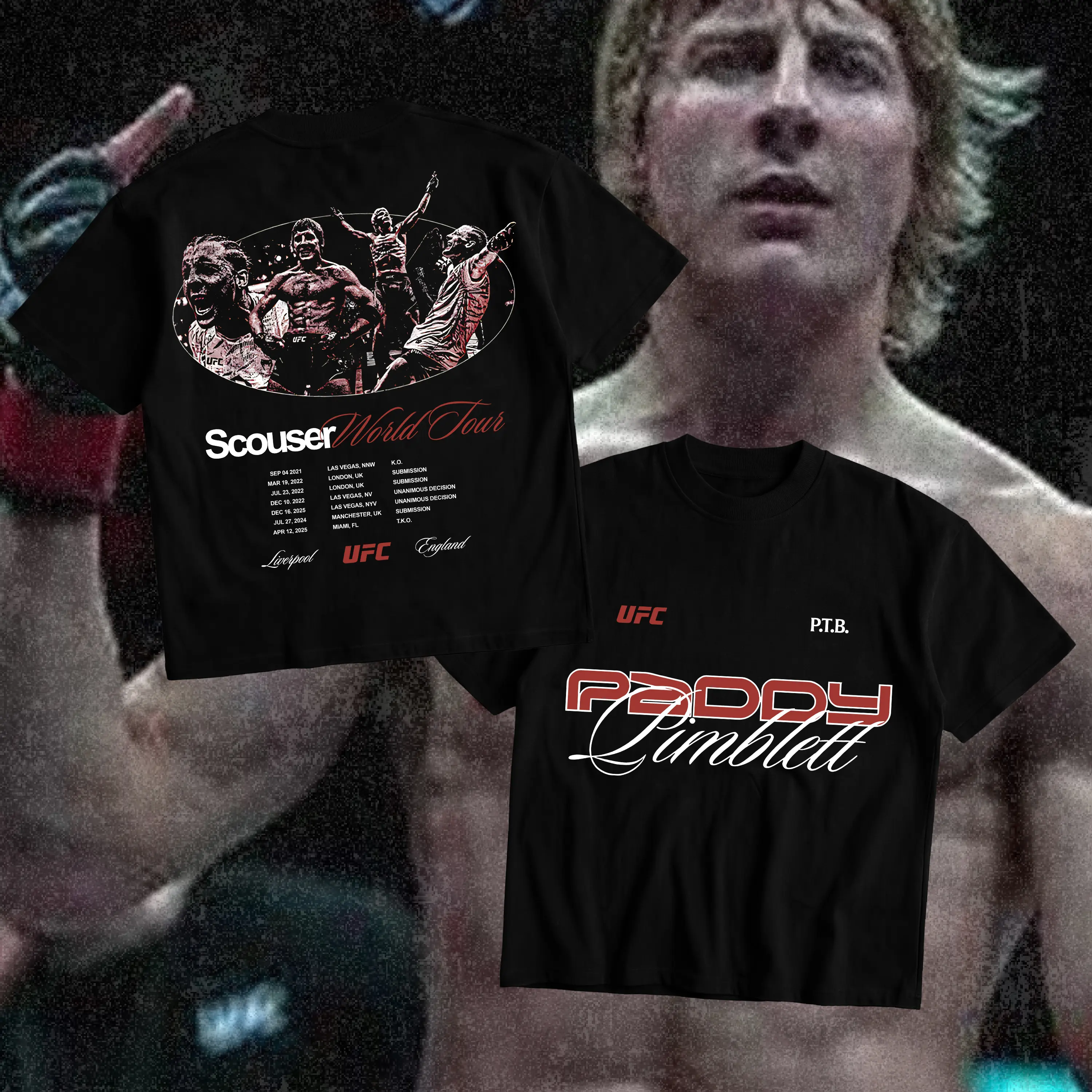 Paddy Pimblett Scouser World Tour Double Sided Graphic Tee, The Baddy UFC MMA Liverpool Fight T Shirt for Men Women