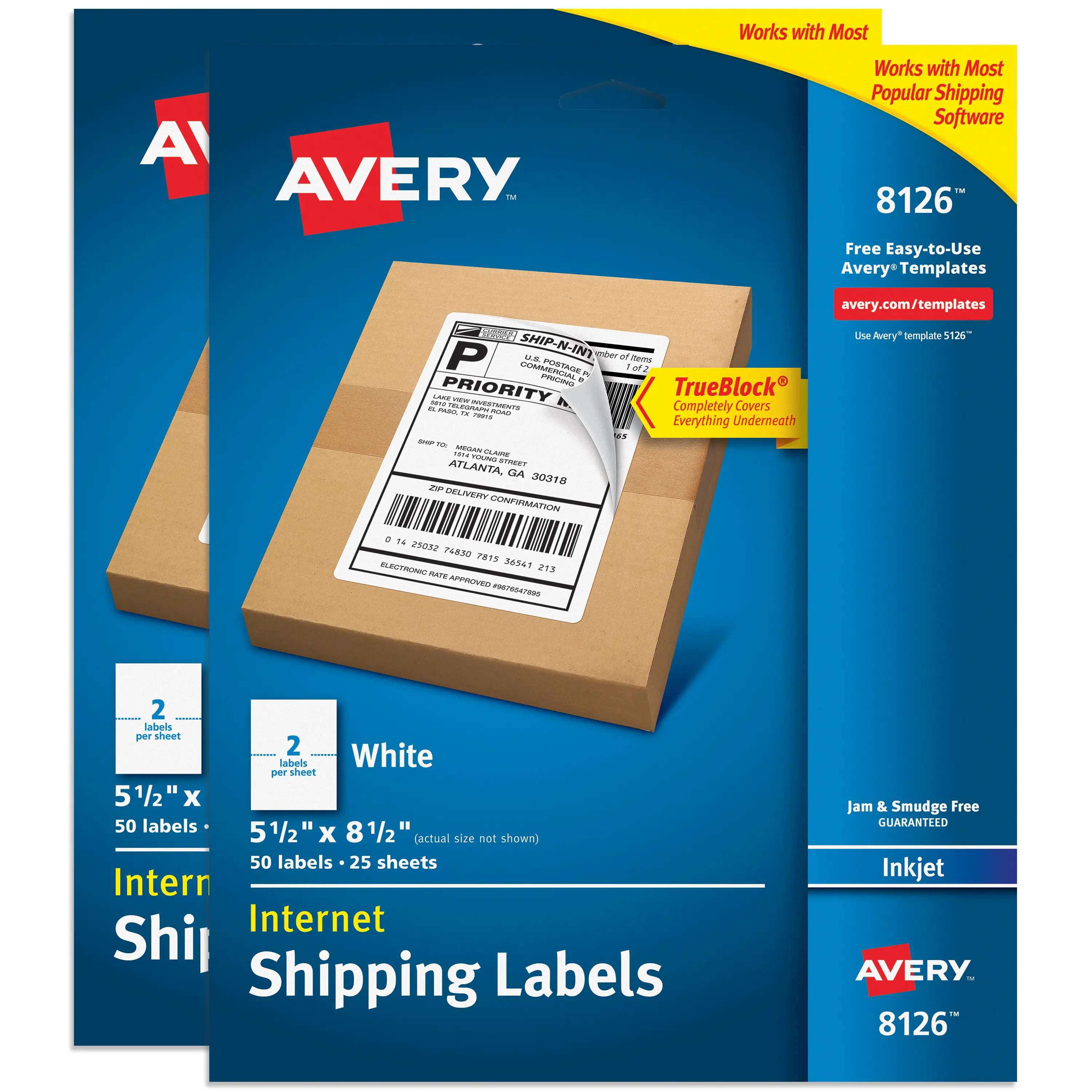 Avery 8126 Series Rectangle Adhesive & Digital Print Stickers, 5.5"x8.5" White Customizable Labels, 100 Blank Mailing Labels (2-Pack) for Internet Mailing & Organizing, Adhesive Labels & Stickers, Digital Print Labels & Stickers