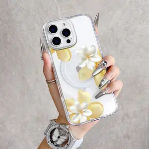Plumeria Flower Magnetic Snap Case for iPhone 17/16 Pro Max 15 Pro 14 13 12 Mini 11 XR XS Plus SE Shockproof Slim Protective Cover