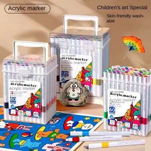 Colors Acrylic Paint Marker Pen Set,Water-Washable, Non-Bleeding, Layerable Acrylic Markers for Primary School Students - Waterproof, Bucket-Packed Colored Pens, Acrylic Painting Pens
