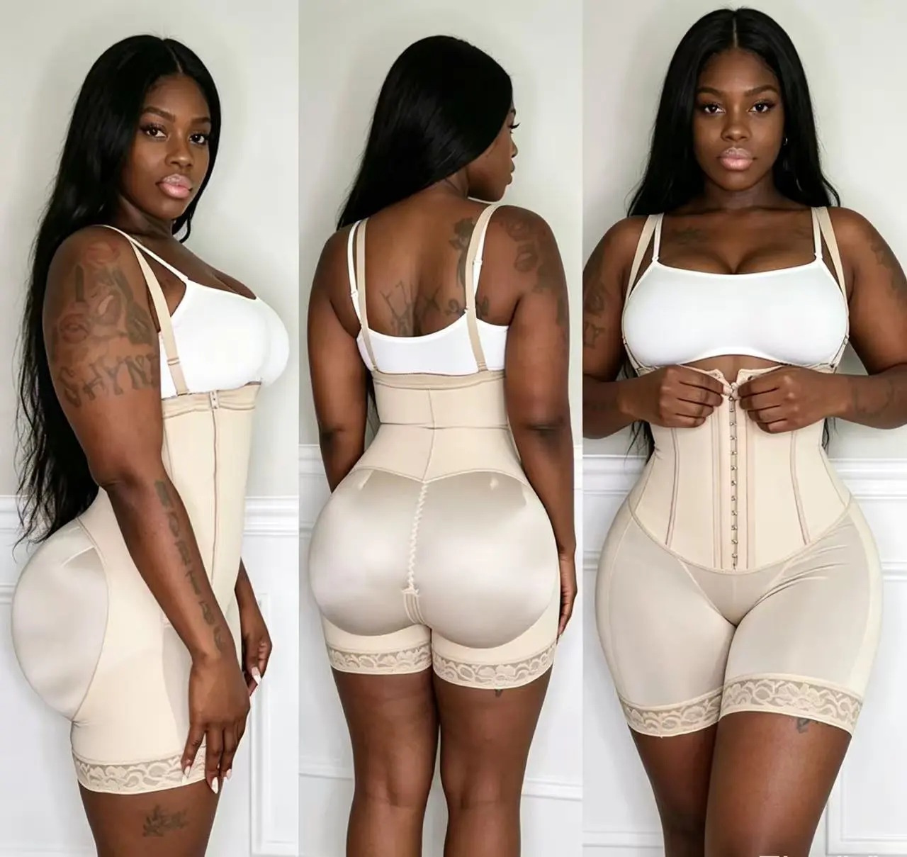 Fajas Colombianas Shapewear for Women Tummy Control - High Waist Butt Lifter Body Shaper with Side Zipper, Postpartum Waist Trainer Plus Size Bodysuit