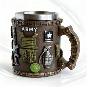 Creative Mugs Retro Army Design Coffee Cups & Beer Mugs Washable Reusable for Military Enthusiasts Collectors Men's Caves or Military Birthday Party Decorations Exquisite Craftsmanship Drinkware Tumbler - Reuse