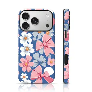 Blue Pink Floral Bow Ditsy Design Fashion Phone Case Drop Proof for iPhone 17 Pro Max/16 Pro Max /15Pro Max 15/14/13/12 & Samsung S26 /S25Ultra Great Gift