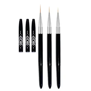 Nail Art Liner Brushes, 7mm/9mm/11mm UV Gel Painting Nail Art Design Brush Metal Handle Nail Drawing Pens (3PCS, Black)
