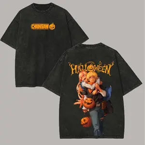 Chainsaw Happy Halloween Printed Unisex Washed T-Shirt 53