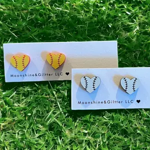 Baseball softball heart stud earring’s hypoallergenic