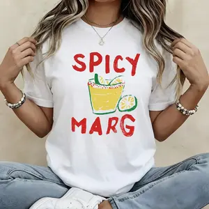 Women's Spicy Margarita Pattern T-Shirt - Stretchy Casual Summer Top, Suitable For Beach, Party, And Daily Wear - Machine Washable Non-Transparent Beach T-Shirt, Party Outfit, Fun Design