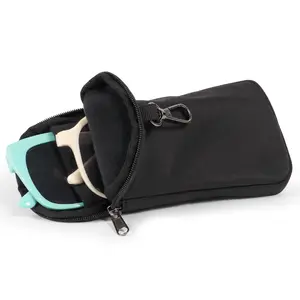 Compact 2-in-1 Double Glasses Case, Dual Compartment Dual Pouch with Clip and Zipper for Sunglasses, Reading Glasses