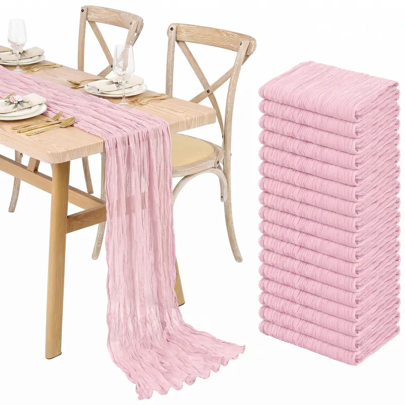 SHOWGEOUS 22x118in Polyester Boho Gauze Cheesecloth Table Runner for Wedding Party Banquet Baby Shower Holiday Event Rustic Home Decor