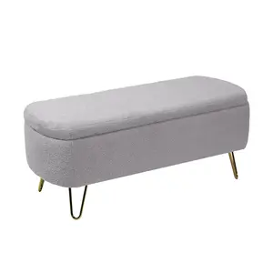38.97*17.72*16.54 Inch Faux Fur Storage Bench Wooden Frame Metal Golden Legs Hidden Storage 220-330LBS Capacity Multifunctional Ottoman Bench for Bedroom Bed End Entryway