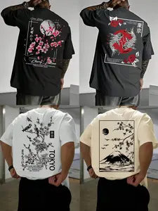 4pcs/Set Men's Casual Street Style Cultural Graphic Short Sleeve T-Shirts, Summer Tee