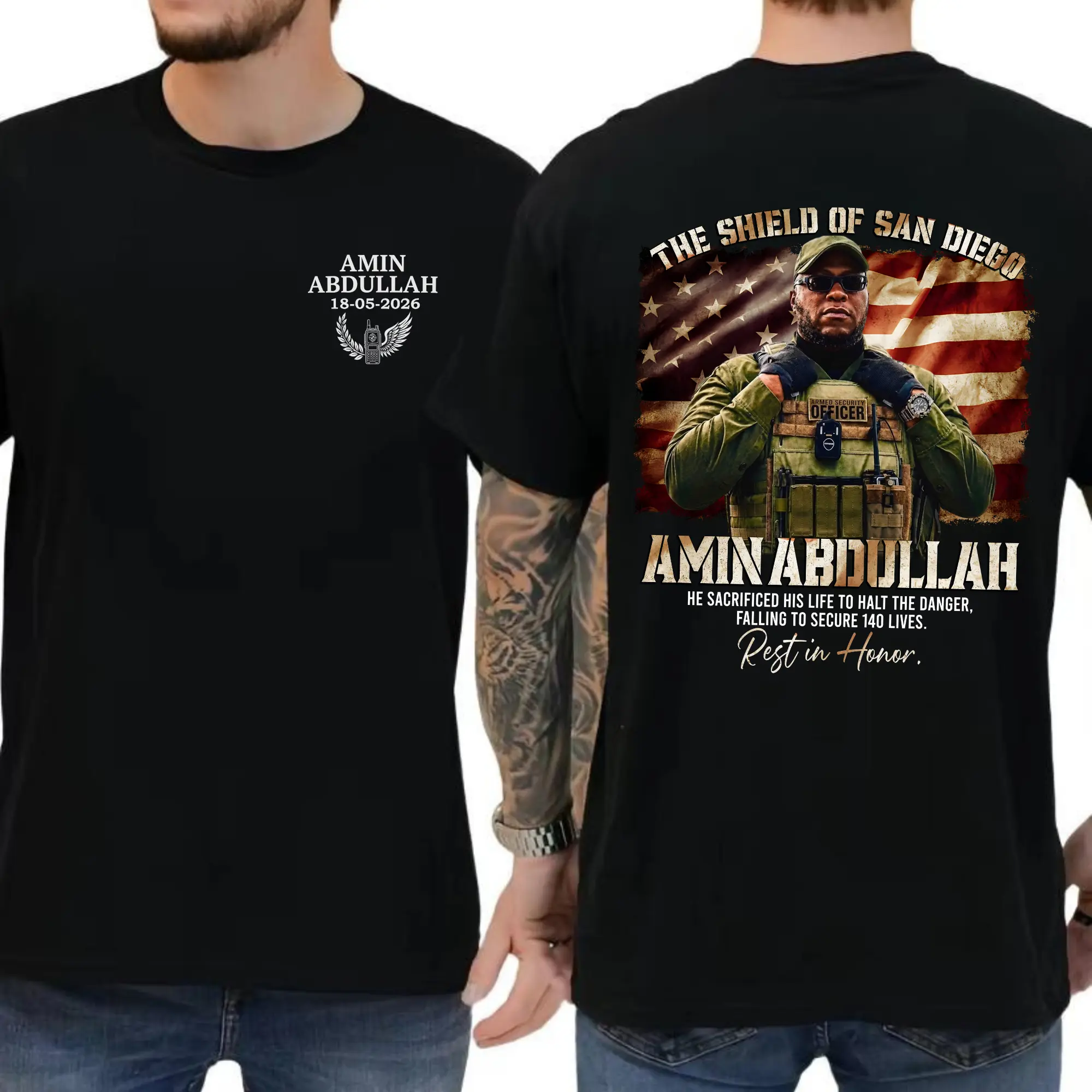 Amin Abdullah Memorial T Shirt Armed Security Officer Support Tee The Shield Of San Diego Fallen Hero Tribute Shirt Rest In Honor Apparel