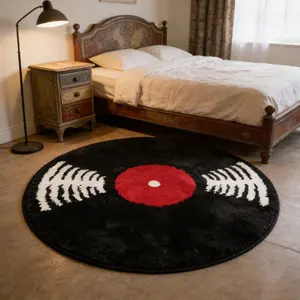 Modern Minimalist Living Room Decor Sofa Carpet Retro Vinyl Record Bedroom Ug Light Luxury High-end Lounge Non-slip Carpet Trendy Fashion Gaming Room Plush Carpet Fluffy and Soft Bathroom Door Washable Floor Mat