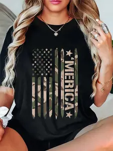 100% Cotton Merica Camo American Flag Gift Camouflage Camoflauge T-Shirt