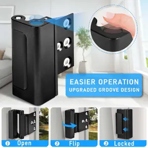 3PACK Black Home Security Door Reinforcement Lock, Childproof Safety Door Lock Latch Inside Stopper, Add High Security to Prevent Home Unauthorized Entry, Aluminum Construction Finish