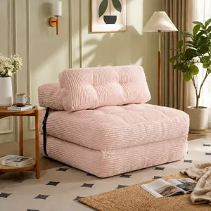 HYRORA TFK Folding Sofa Bed with Pillow Convertible Sleeper Chair with Back Support Corduroy Portable Fold Out Chair  Single Bed Comfy   for Living Room sofa lounge floor SummerVibes couch