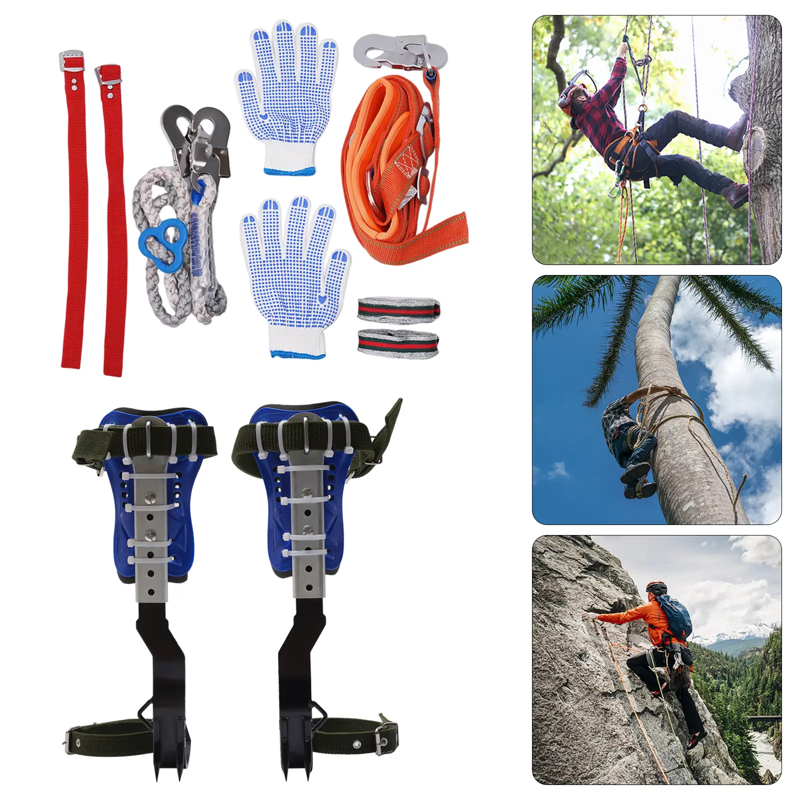 Adjustable Tree Climbing Gear Kit with Climbing Rope, Multi-Functional Straps, Heavy Duty Carabiner, Harness - Protective Survival Supplies for Jungle Survival, Fruit Picking, Protective Gear