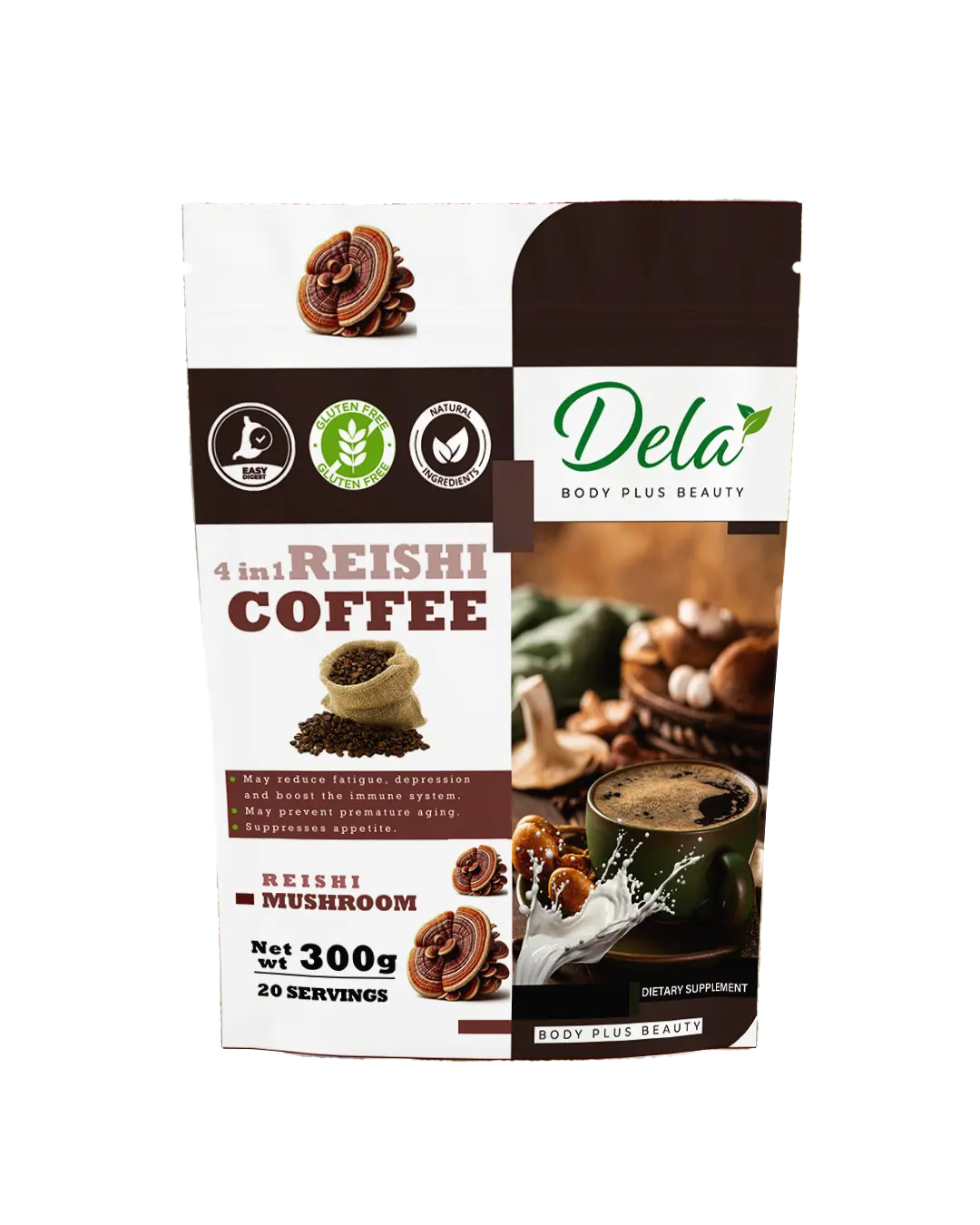 Reishi Gourmet Coffee 4 in 1 Powder - 200 mg Reishi Mushroom Blend for Unique Flavor & Health Benefits 300g US